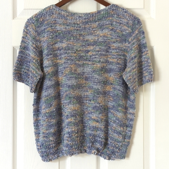 90's Vintage Handmade Marled Knit Boat Neck Short Sleeve Sweater Purple Medium - Picture 8 of 9